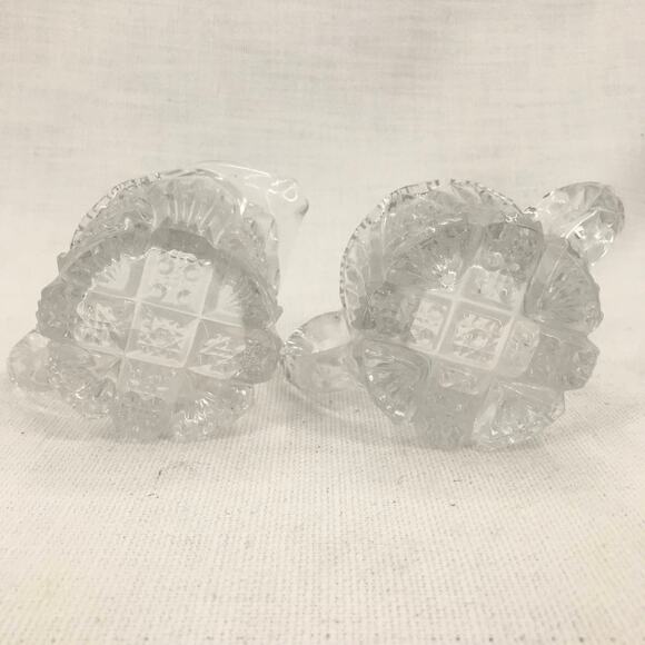 Crystal Glass Double Handle Sugar Bowl & Creamer Pressed Deep Cut Glass EAPG - Picture 2 of 4